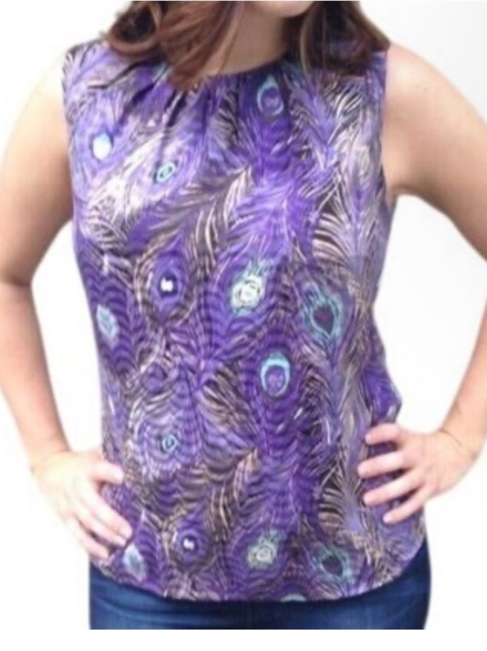 Tory Burch peacock silk blouse lined Ptp 19”